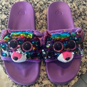 Ty Purple Sequin Animal Kids Slippers/Slides